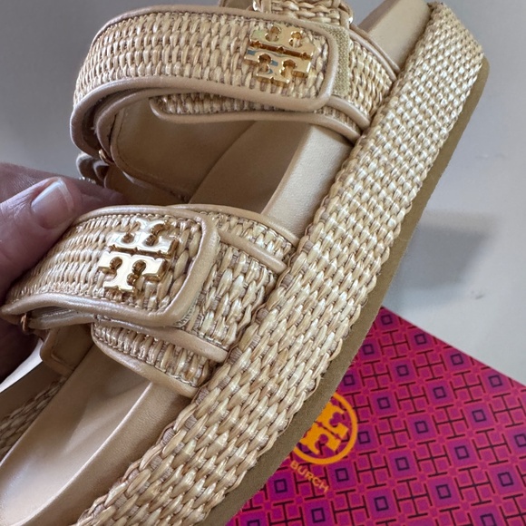 NEW IN BOX Tory Burch Kira Sport Sandal Natural Raffia Havana Sand Platform 8.5 - Picture 5 of 12